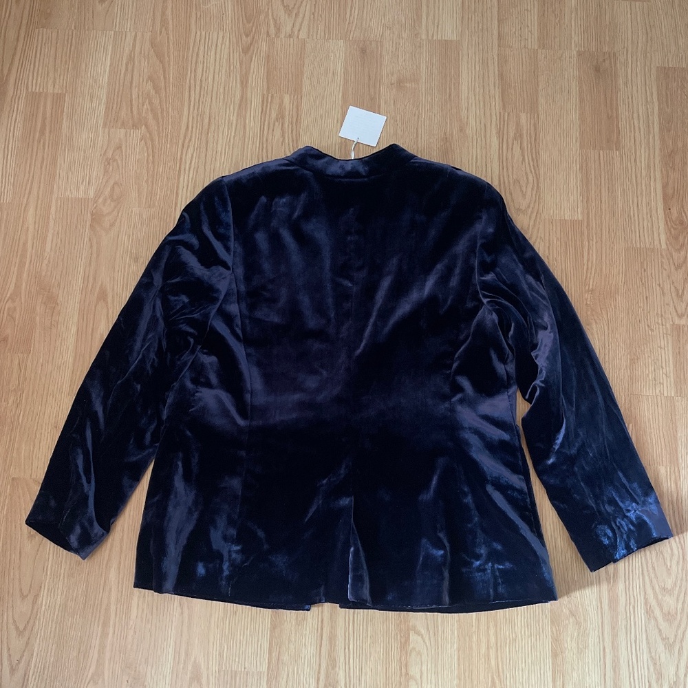 NWT RSVP Talbots Indigo Blue Velvet V Neck Front Tie Blazer Jacket Size 14P - Picture 7 of 9